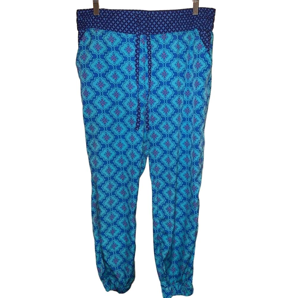 Aerie Elastic Waist Joggers Geometric Print Loungewear Large Blue colors